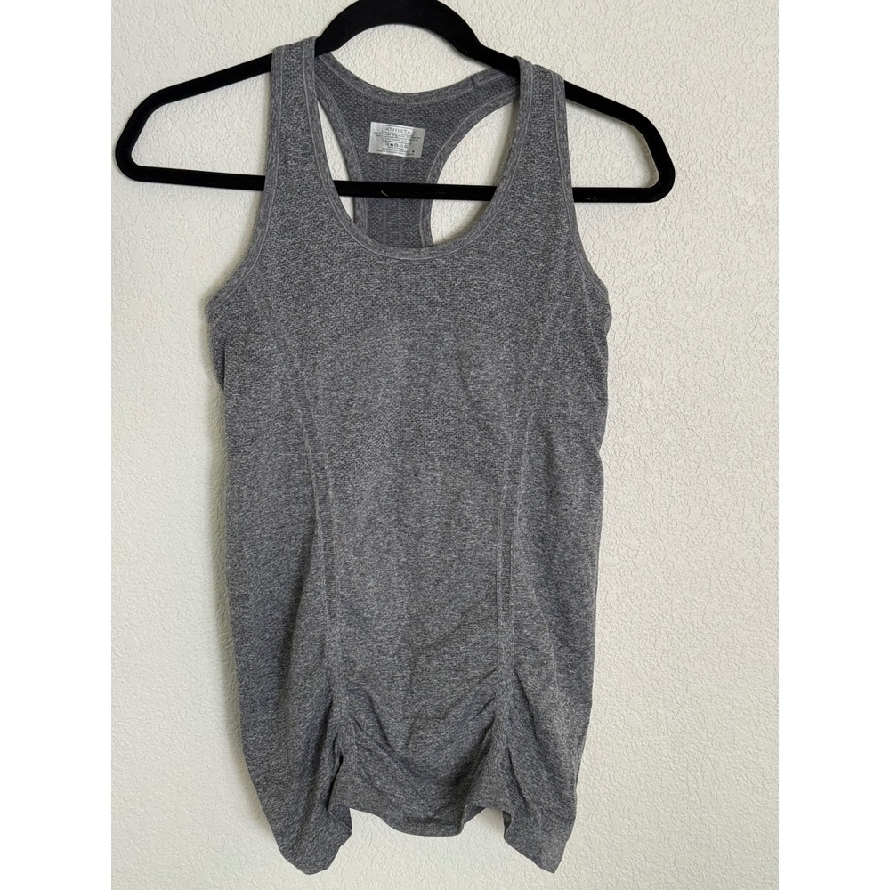 Athleta Fastest Track Tank Top Grey Heathered Racerback Ruched Gym Shirt